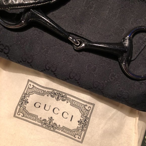 GUCCI Vintage Black Monogram Horse Bit Clutch - Picture 4 of 16